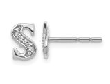 Accent Diamond Serif Letter - S - Charm Earrings in 14K White Gold